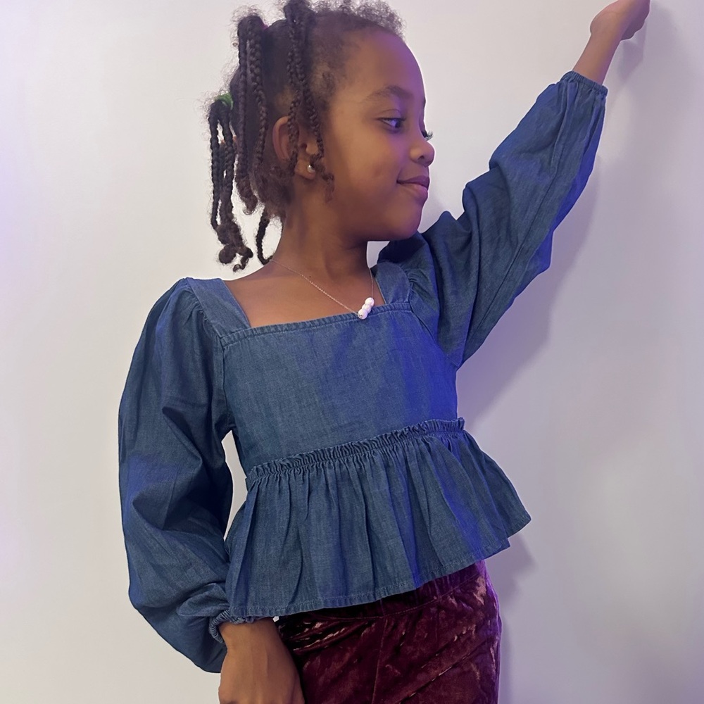 Gap Kids Denim Peplum Top Size M (8) Long Sleeve